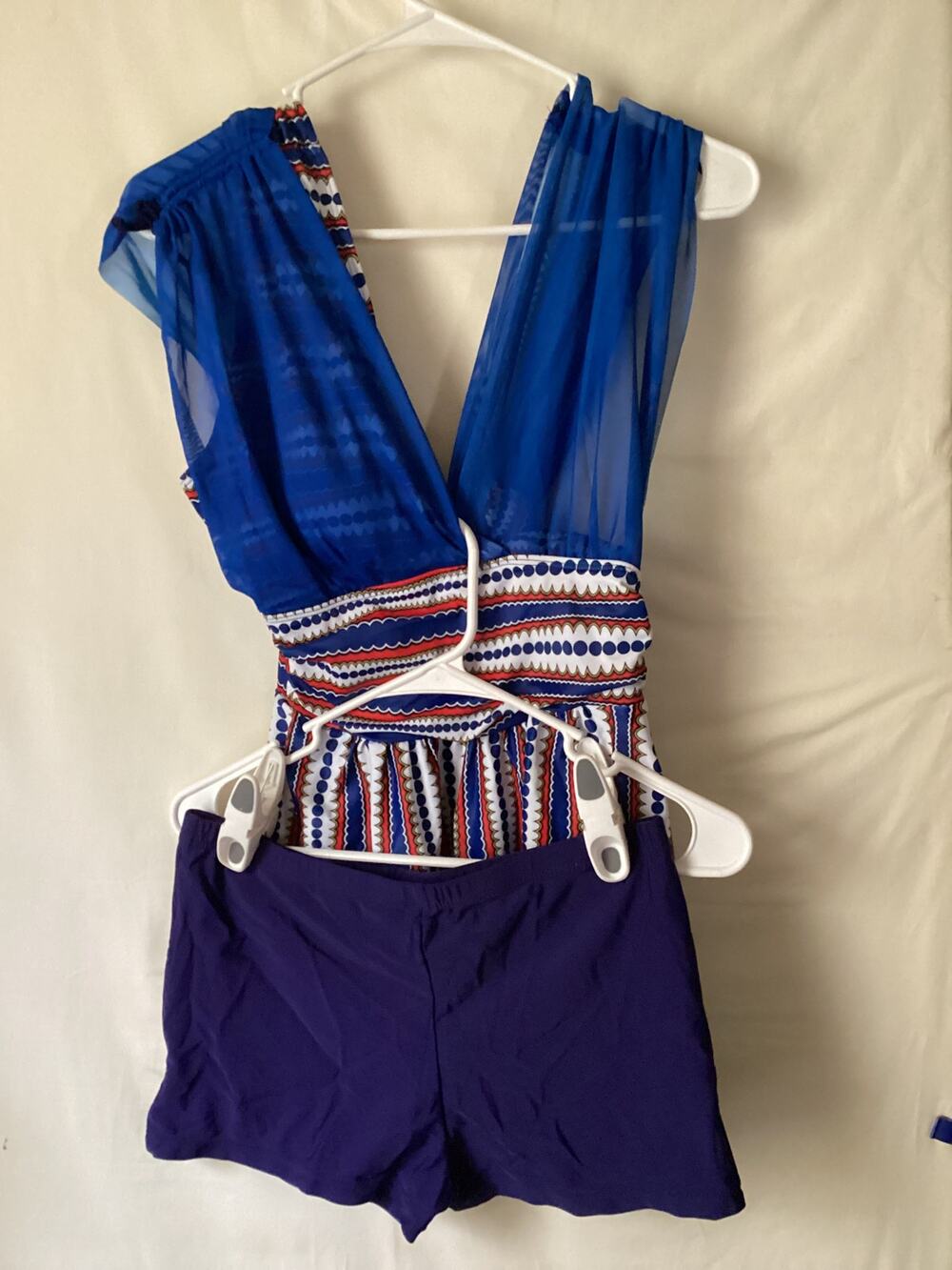 3080 2 Piece Tankini Size L Red White Blue With Blue Sheer Accent